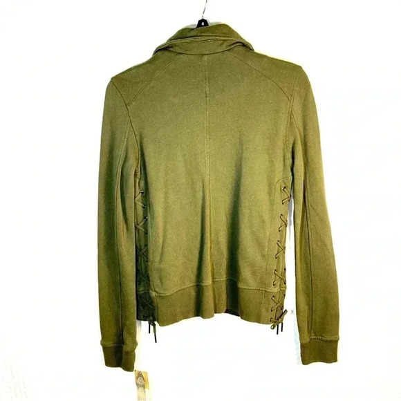 NEW American Rag Womens Small Moto Jacket Green Size Asymmetrical Zip Front Edgy - Picture 2 of 11